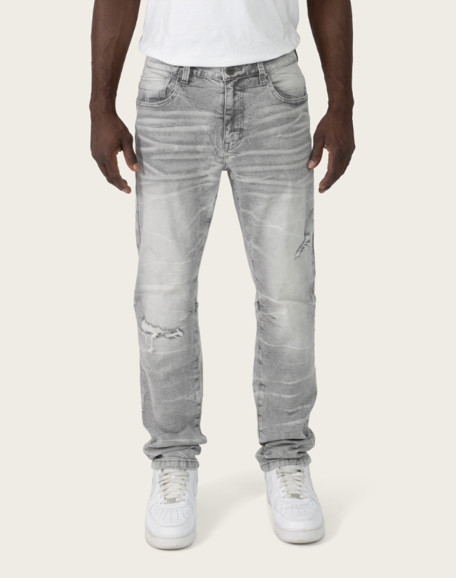 SMOKE RICE PANTS CRYSTAL EFFECT JEANS DÉLAVÉS-JP25615/HEAVEN GREY