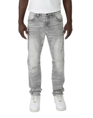 SMOKE RICE PANTS CRYSTAL EFFECT JEANS DÉLAVÉS-JP25615/HEAVEN GREY
