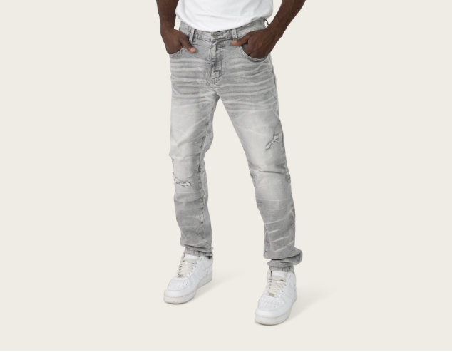 SMOKE RICE PANTS CRYSTAL EFFECT JEANS DÉLAVÉS-JP25615/HEAVEN GREY