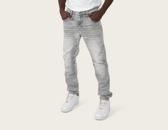 SMOKE RICE PANTS CRYSTAL EFFECT JEANS DÉLAVÉS-JP25615/HEAVEN GREY