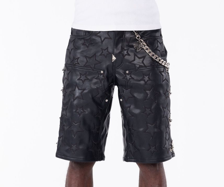 GUAPI  Obsidian Black Stars Leather Shorts