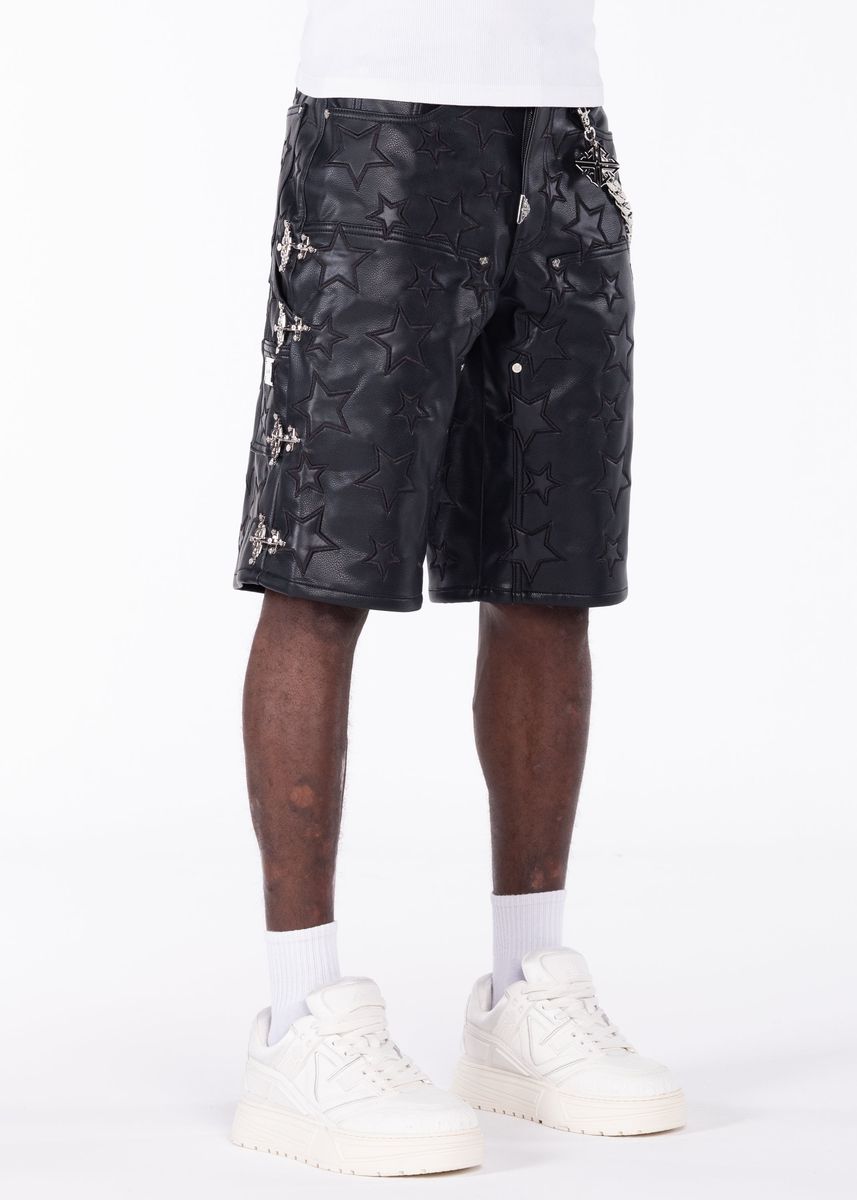 GUAPI  Obsidian Black Stars Leather Shorts