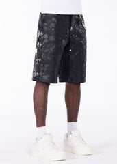 GUAPI  Obsidian Black Stars Leather Shorts