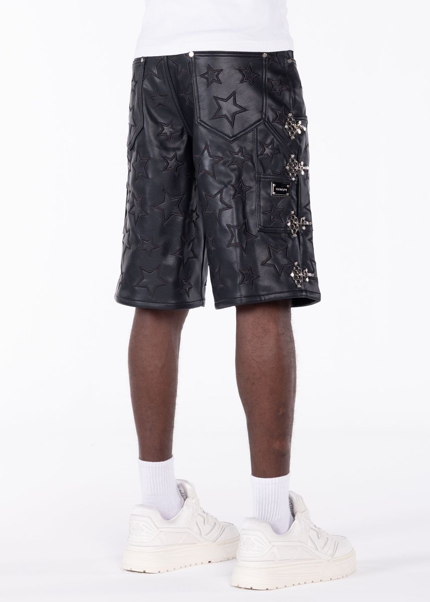 GUAPI  Obsidian Black Stars Leather Shorts