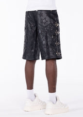 GUAPI  Obsidian Black Stars Leather Shorts