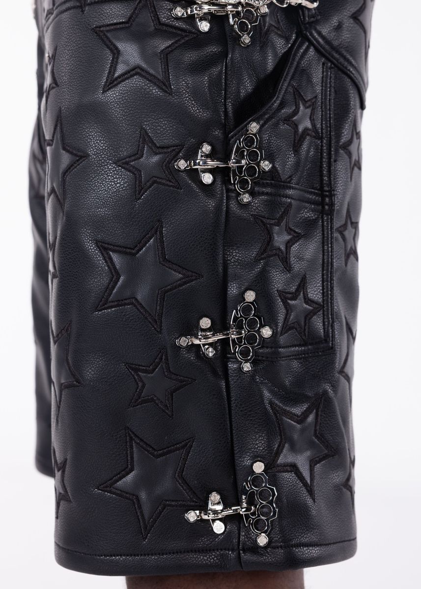 GUAPI  Obsidian Black Stars Leather Shorts