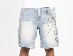 GUAPI SHORTS Aqua Blue Spider Denim Shorts