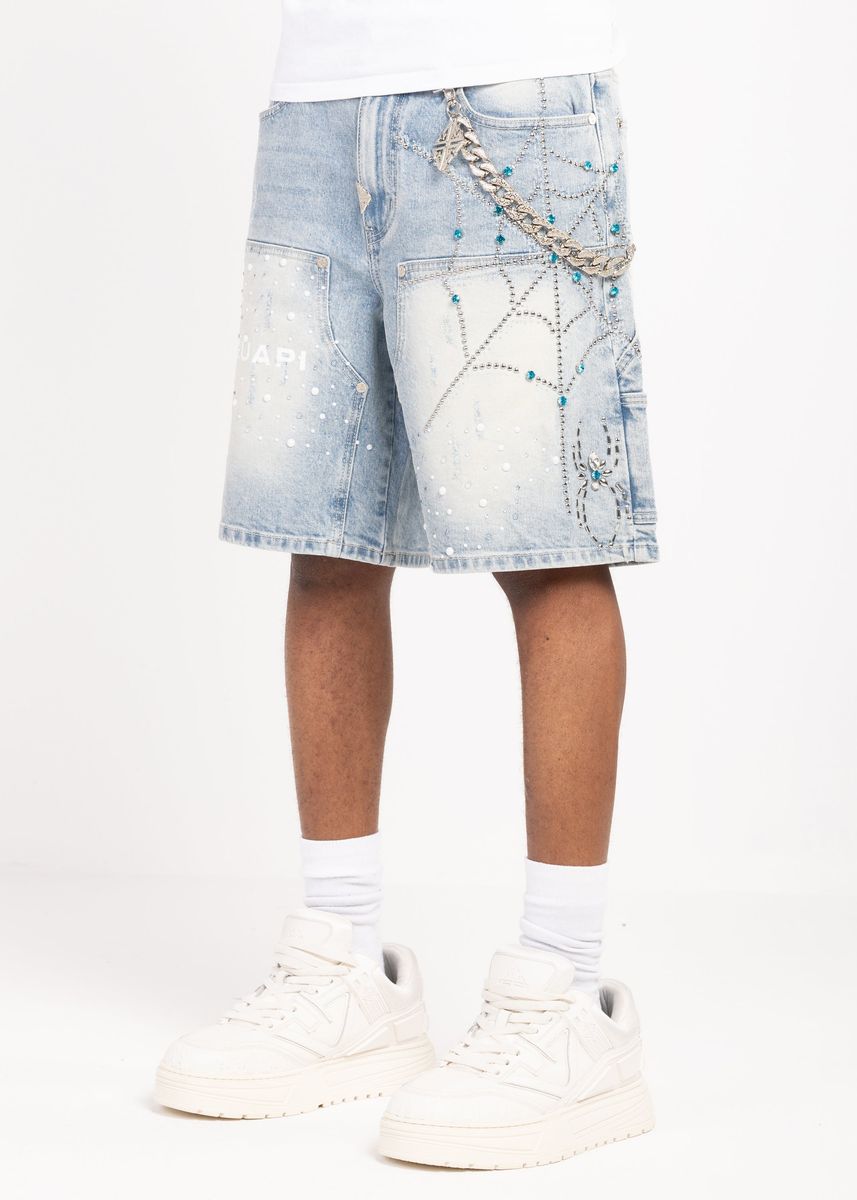 GUAPI SHORTS Aqua Blue Spider Denim Shorts