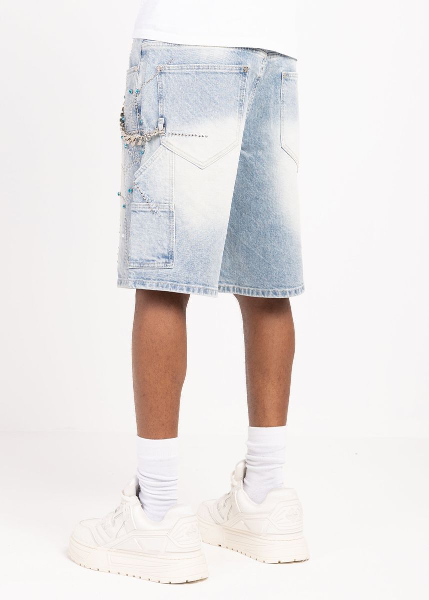 GUAPI SHORTS Aqua Blue Spider Denim Shorts
