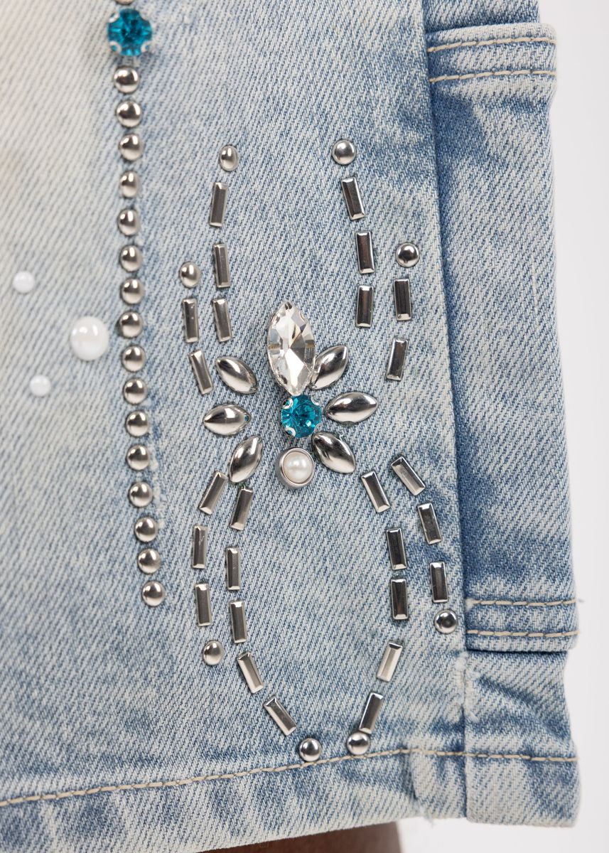 GUAPI SHORTS Aqua Blue Spider Denim Shorts