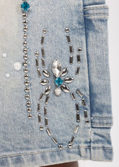 GUAPI SHORTS Aqua Blue Spider Denim Shorts