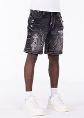 GUAPI Obsidian Black Faded Cross Denim Shorts
