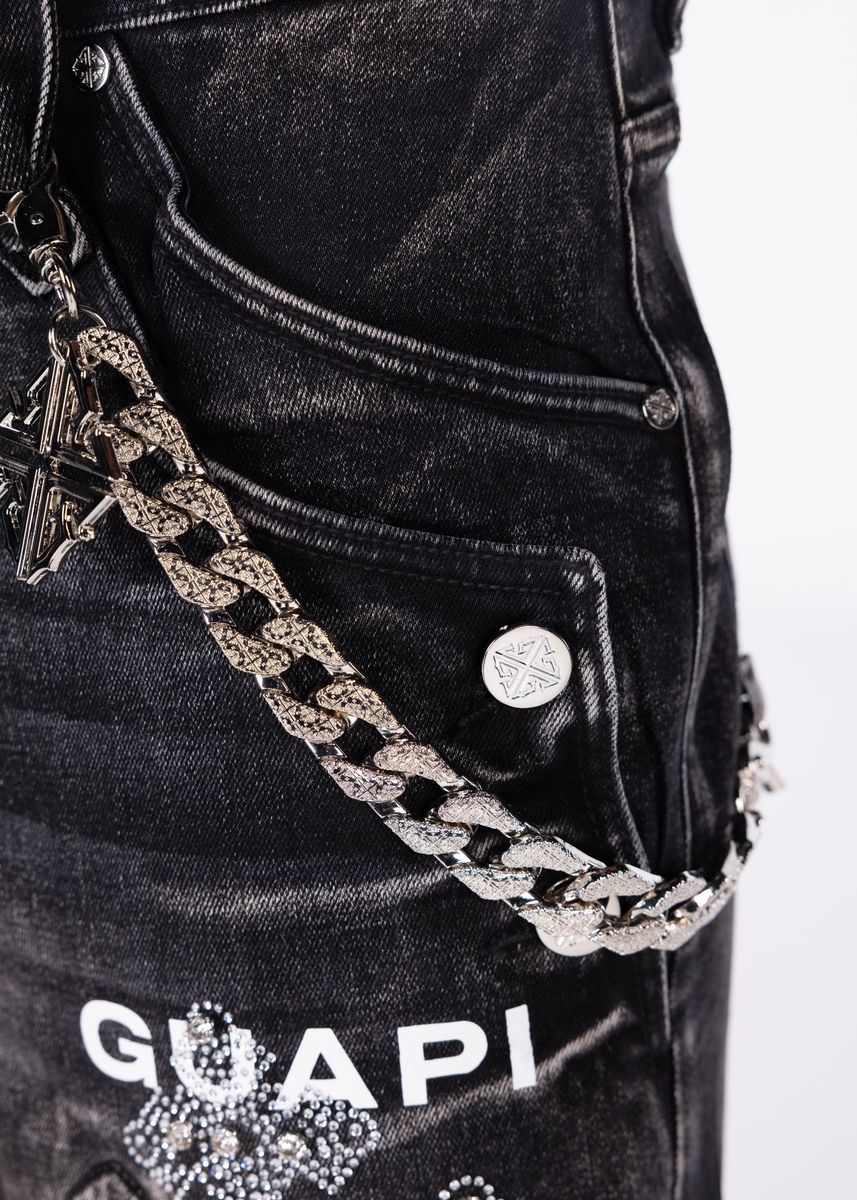GUAPI Obsidian Black Faded Cross Denim Shorts