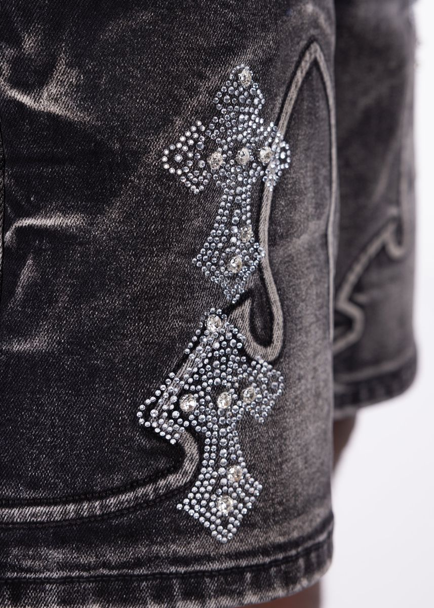 GUAPI Obsidian Black Faded Cross Denim Shorts