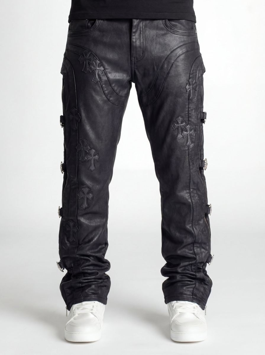 GUAPI PANTS All Black Cross Straight Leg Denim