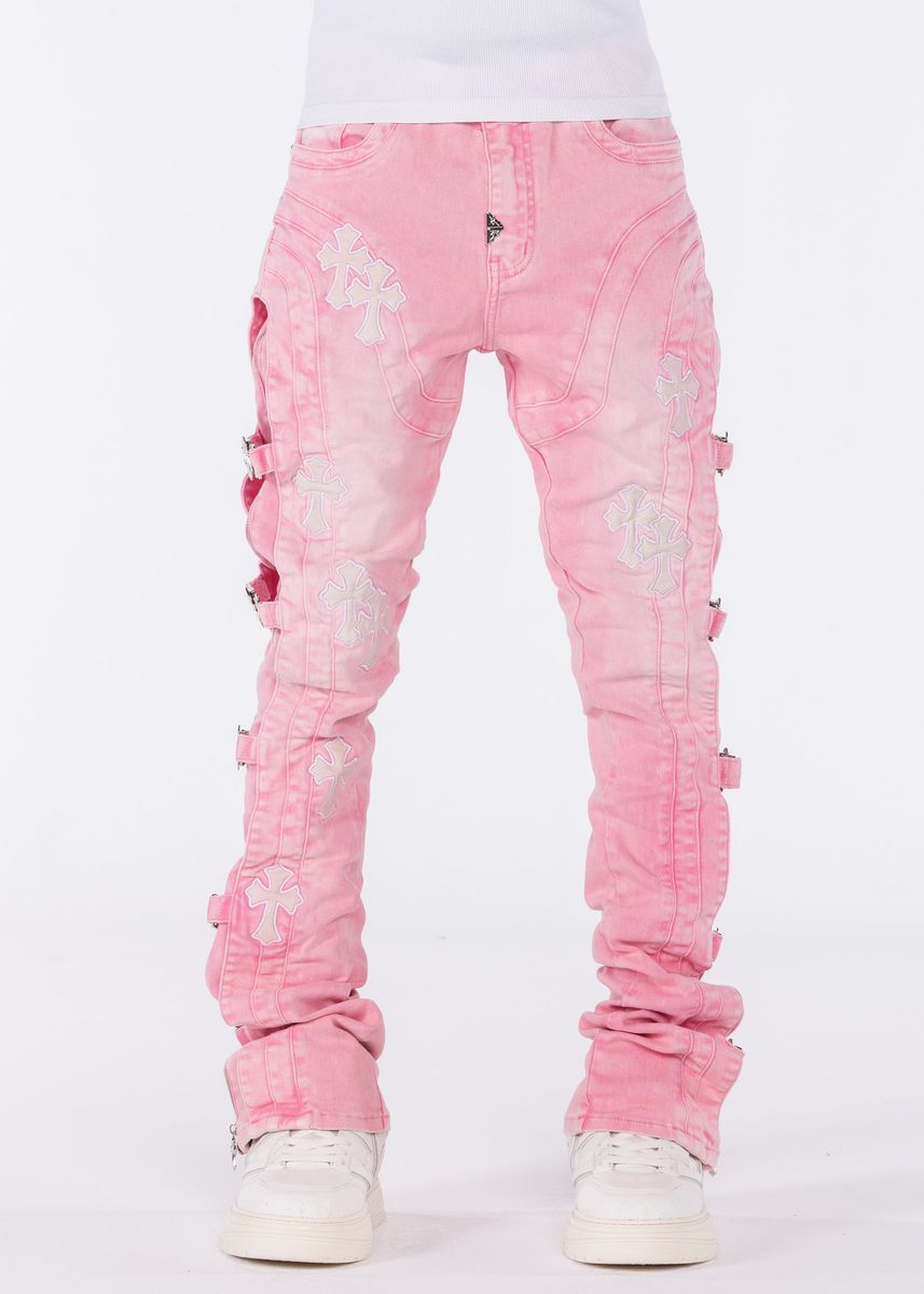 GUAPI PANTS French Rose Cross Buckle Denim