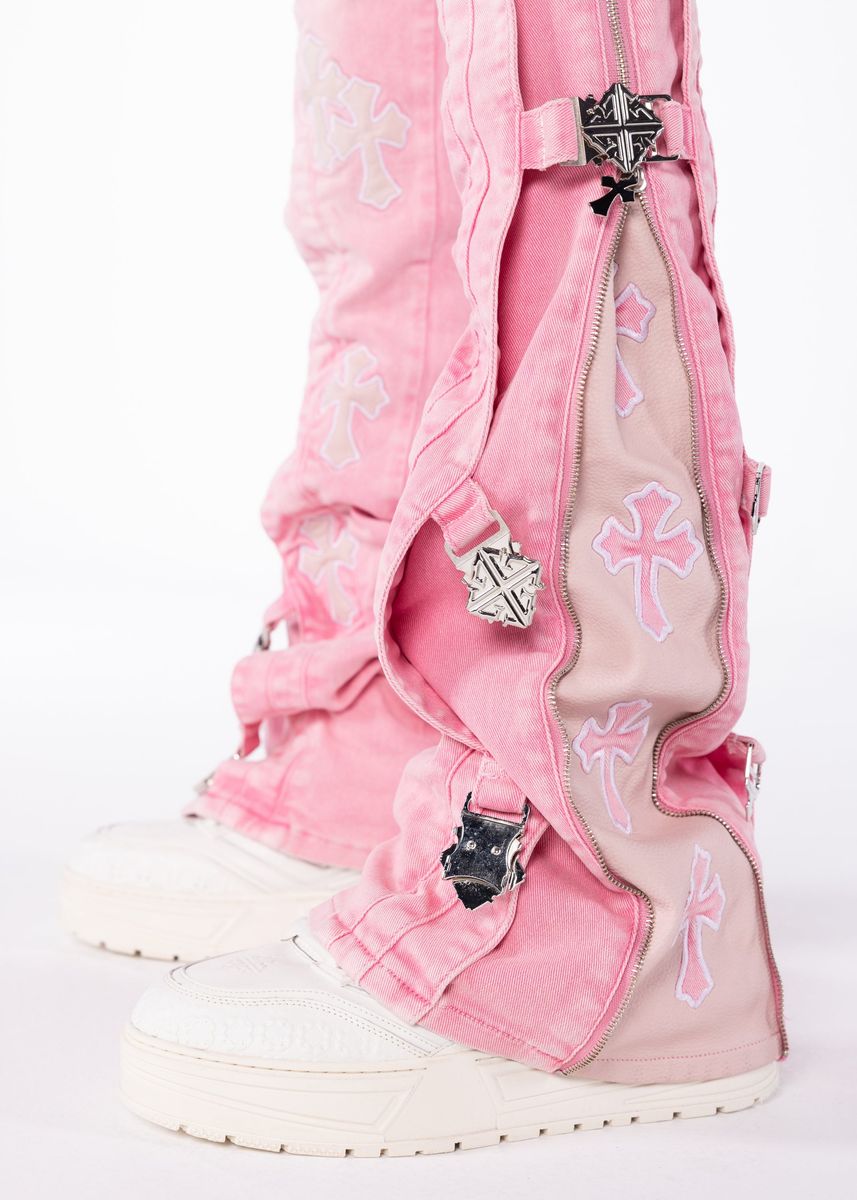 GUAPI PANTS French Rose Cross Buckle Denim