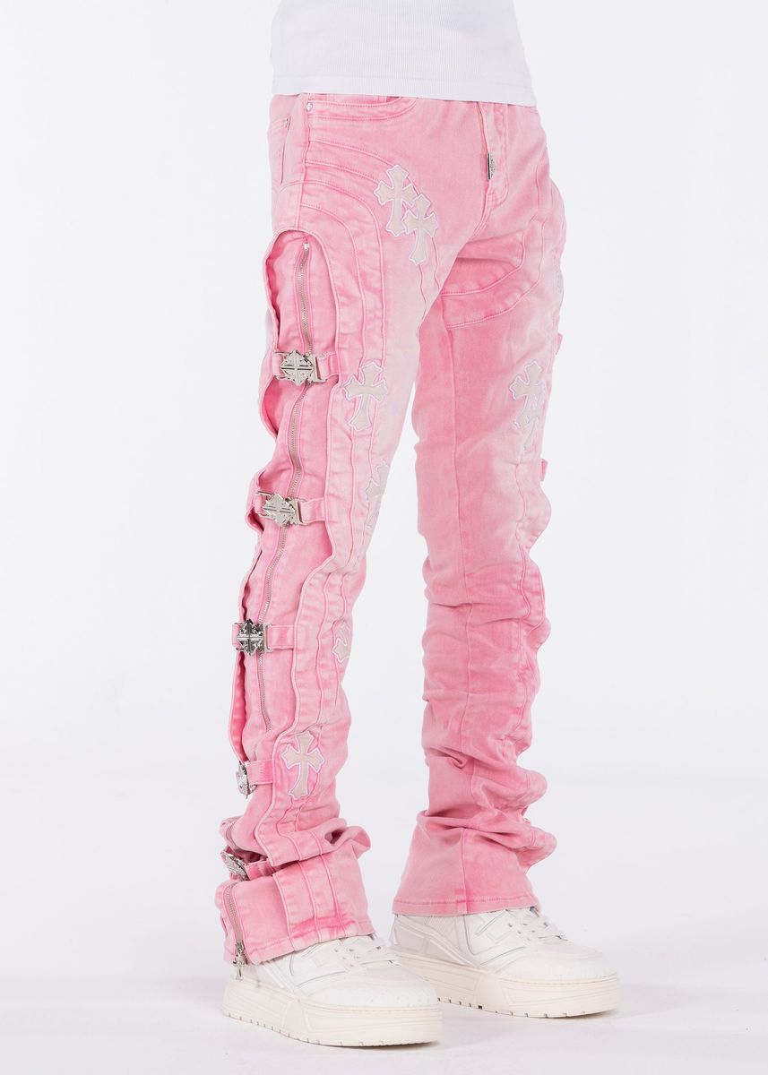GUAPI PANTS French Rose Cross Buckle Denim