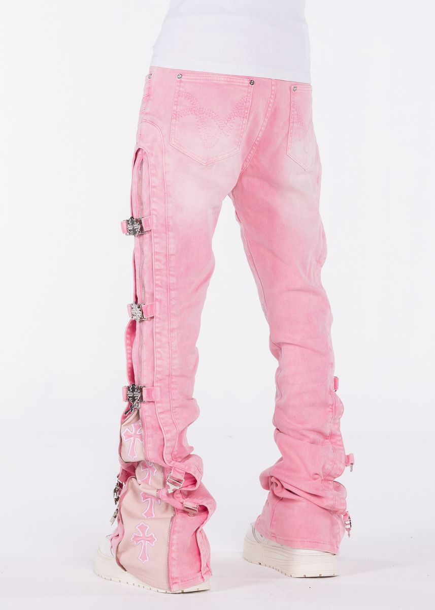 GUAPI PANTS French Rose Cross Buckle Denim