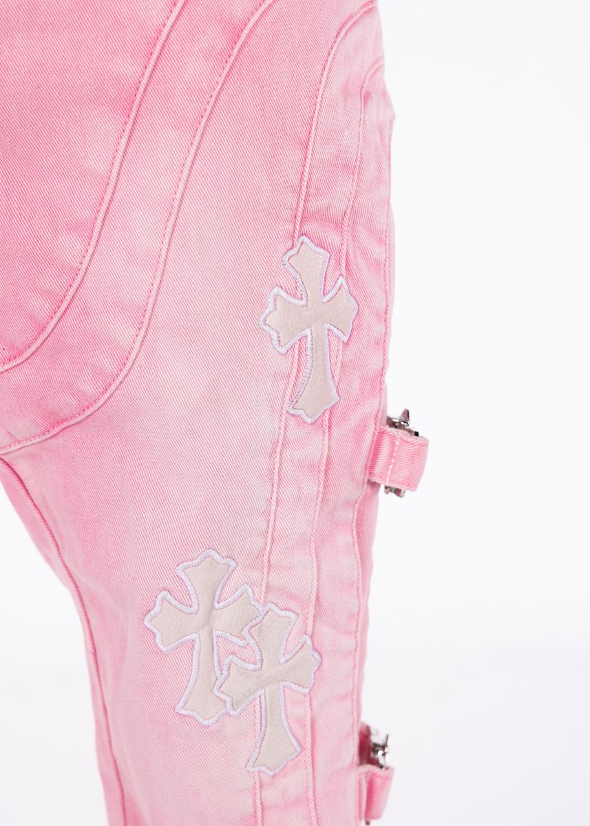 GUAPI PANTS French Rose Cross Buckle Denim