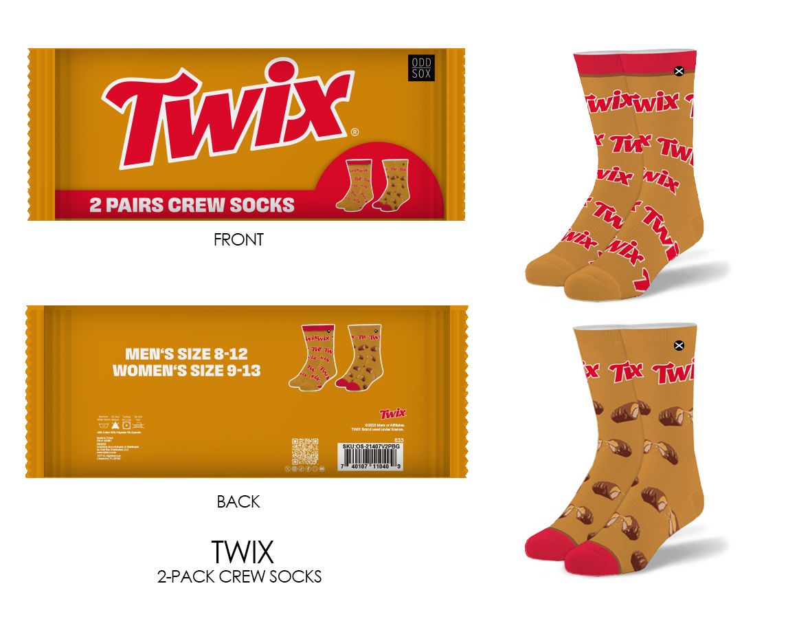 ODD Twix - 2 Pack Crew Socks - Novelty Bar (OS-21407V2PBG)