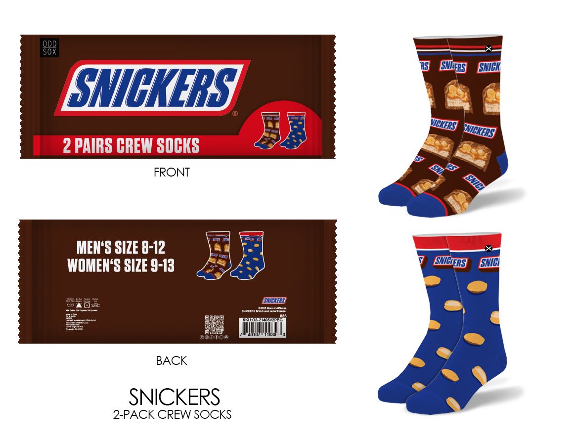 ODD Snickers - 2 Pack Crew Socks - Novelty Bar