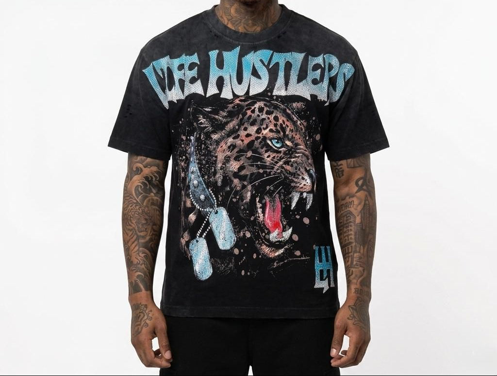 LIFE HUSTLERS T-SHIRTS  LH "Leopard"BLACK