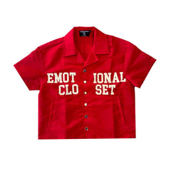 MIXED EMOTION Red “Backyard” Nylon Shirt -SET-Red “Backyard” Nylon Shorts