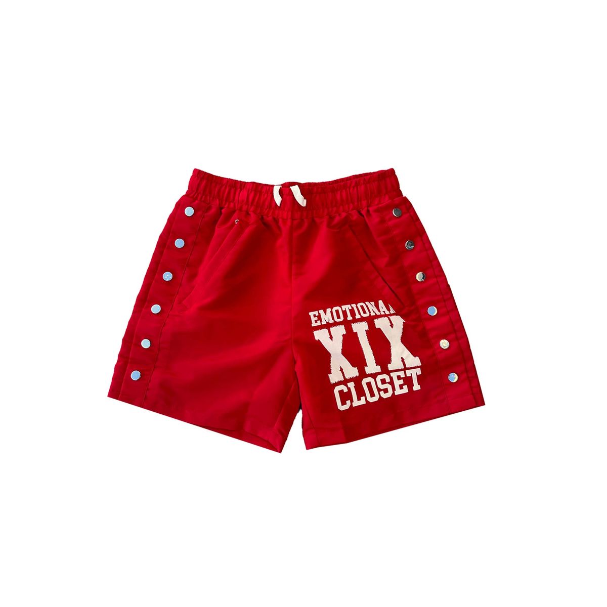 MIXED EMOTION Red “Backyard” Nylon Shirt -SET-Red “Backyard” Nylon Shorts