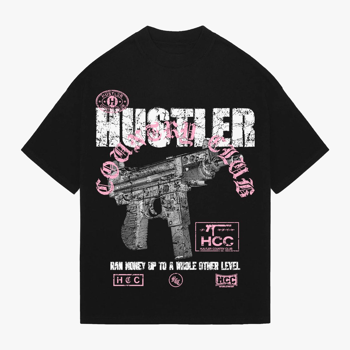 HUSTLERS COUTRY CLUB t-shirts Pink Uzi Chaos F/B
