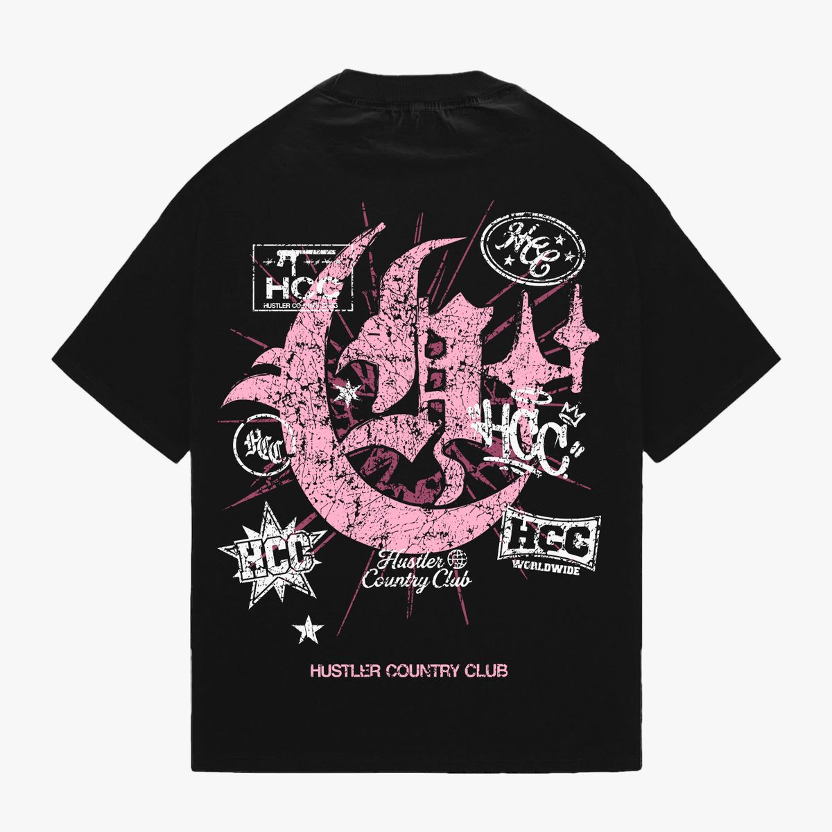 HUSTLERS COUTRY CLUB t-shirts Pink Uzi Chaos F/B