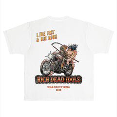 RICH DEAD IDOLS t-shirt "WILD RIDE" T-SHIRT white-BROWN