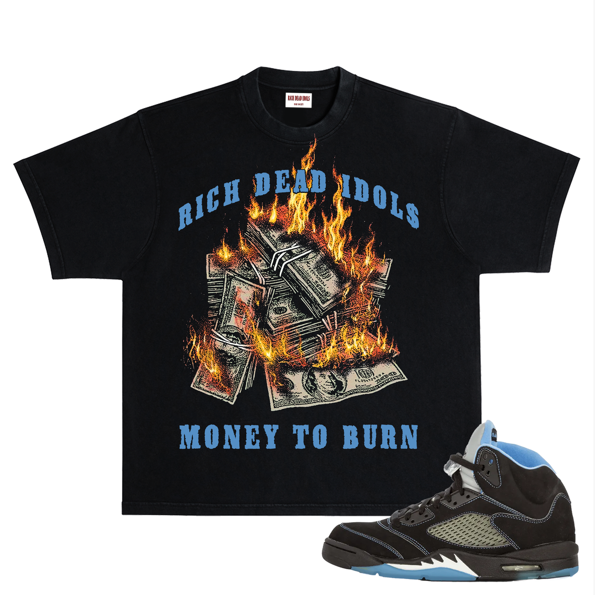 RICH DEAD IDOLS t-shirt flammable " BLACK AND BLUE