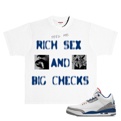 RICH DEAD IDOLS t-shirt  sex and big checks" T-SHIRT WHITE