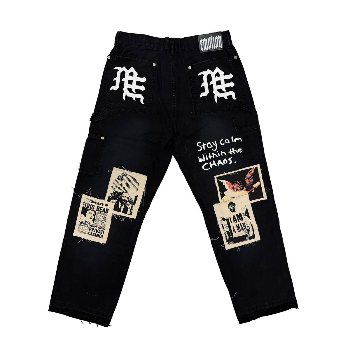 MIXED EMOTION Black “Newspaper” Carpenter Pants