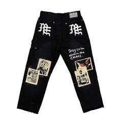 MIXED EMOTION Black “Newspaper” Carpenter Pants