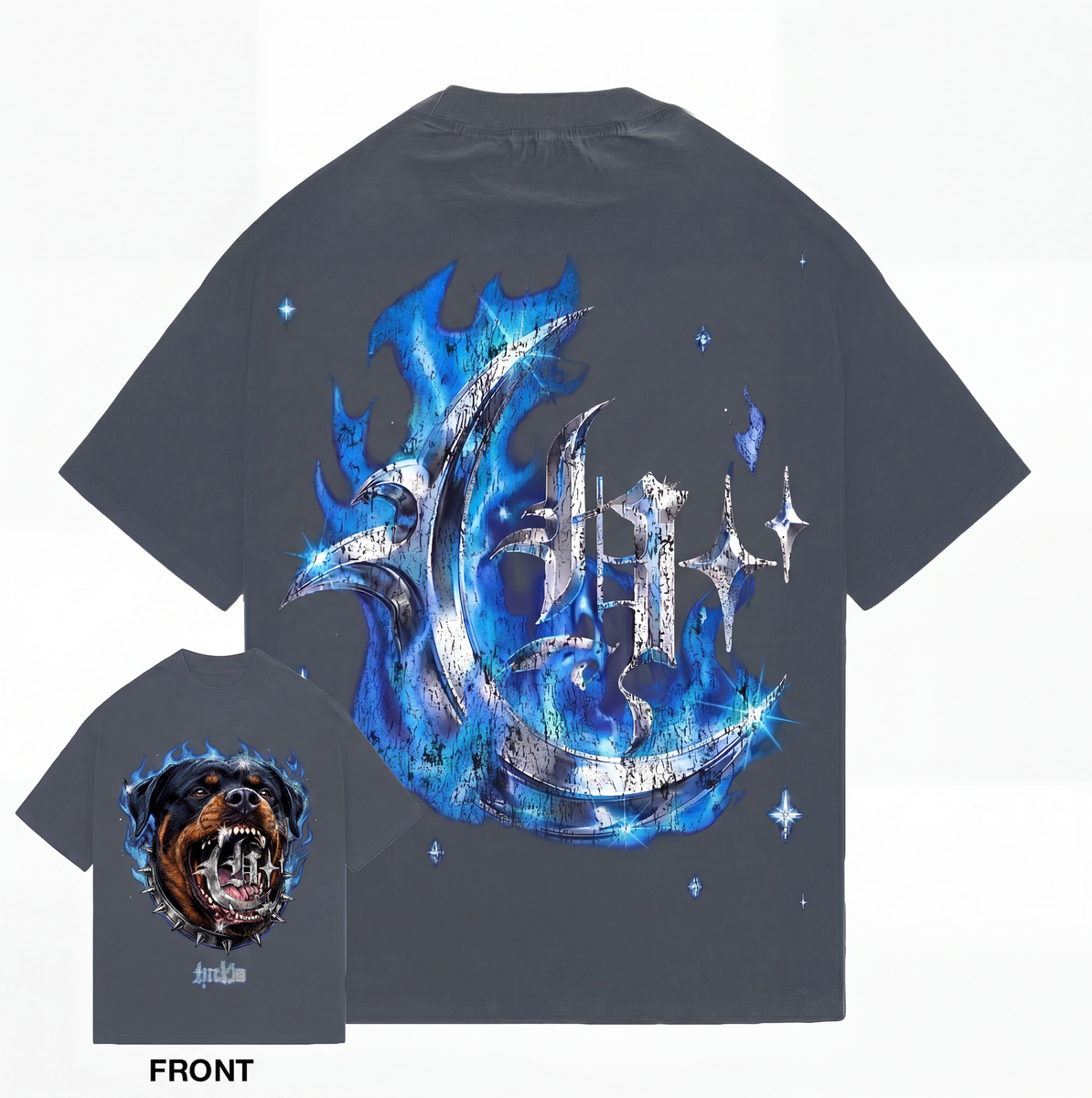 HUSTLERS COUTRY CLUB t-shirts Blue Flame Rottweiler F/B