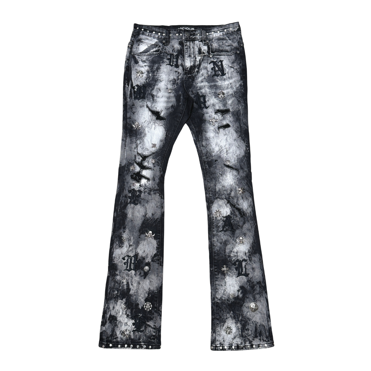 VICIOUS PANTS PREMIUM DENIM WITH LIGHTARTWORK PCS OF STONES