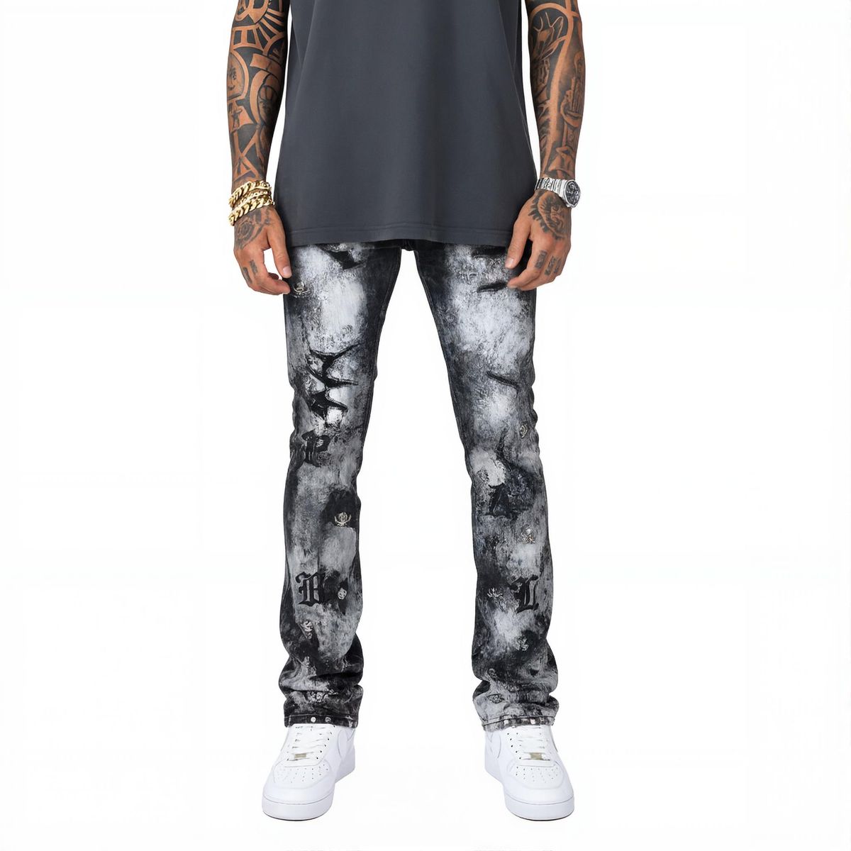 VICIOUS PANTS PREMIUM DENIM WITH LIGHTARTWORK PCS OF STONES