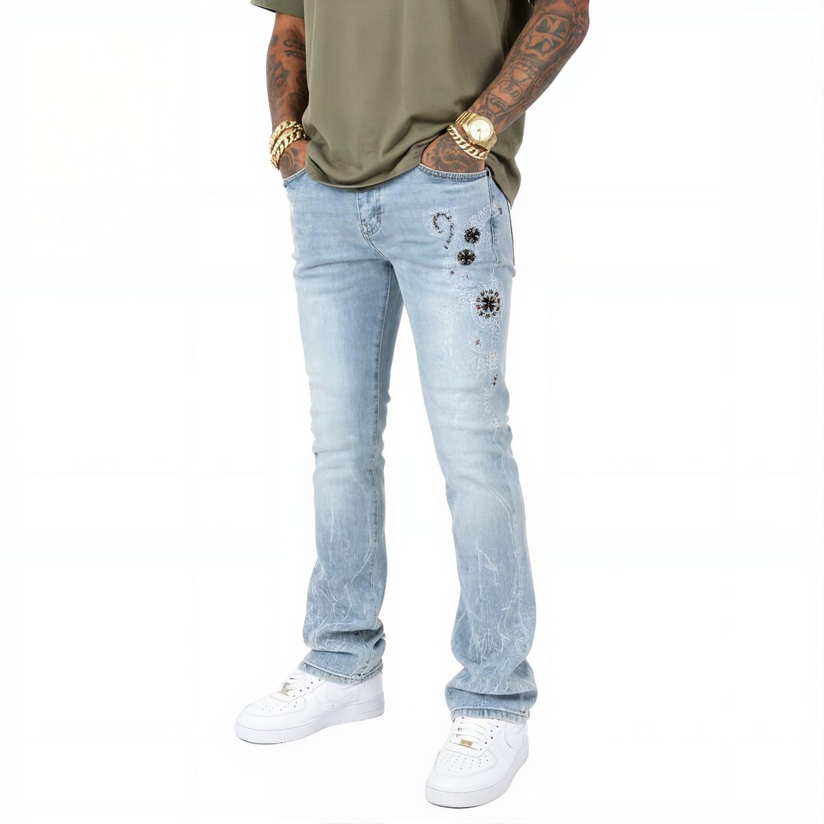 VICIOUS PANTS PREMIUM SKINNY BOOT CUT DENIM WITH ART PRINTED ALL OVER