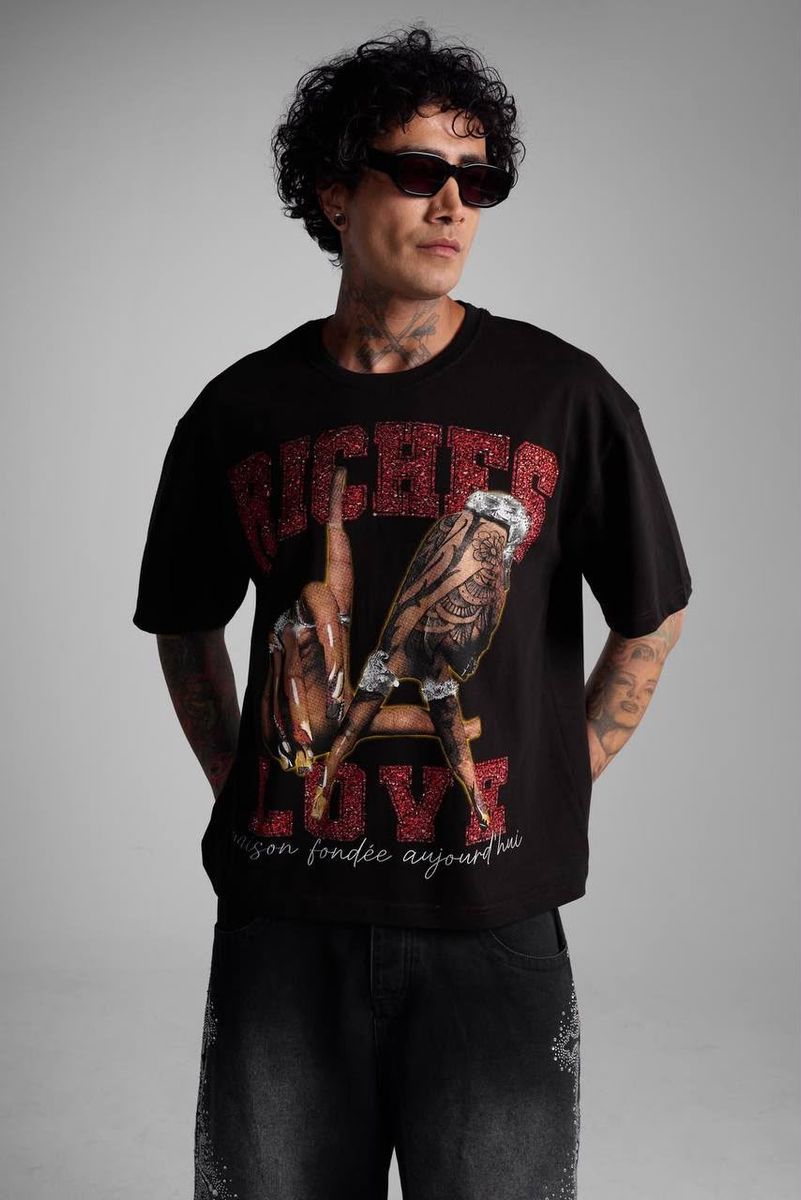 RICH GANG T-SHIRT LOVE black/red