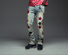 GUAPI  Wine Red Vintage Stars Denim PANTS
