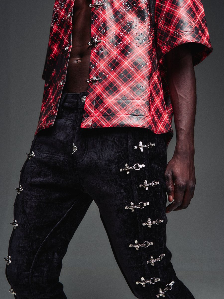 GUAPI Black Velvet Aviation Clasp Pants