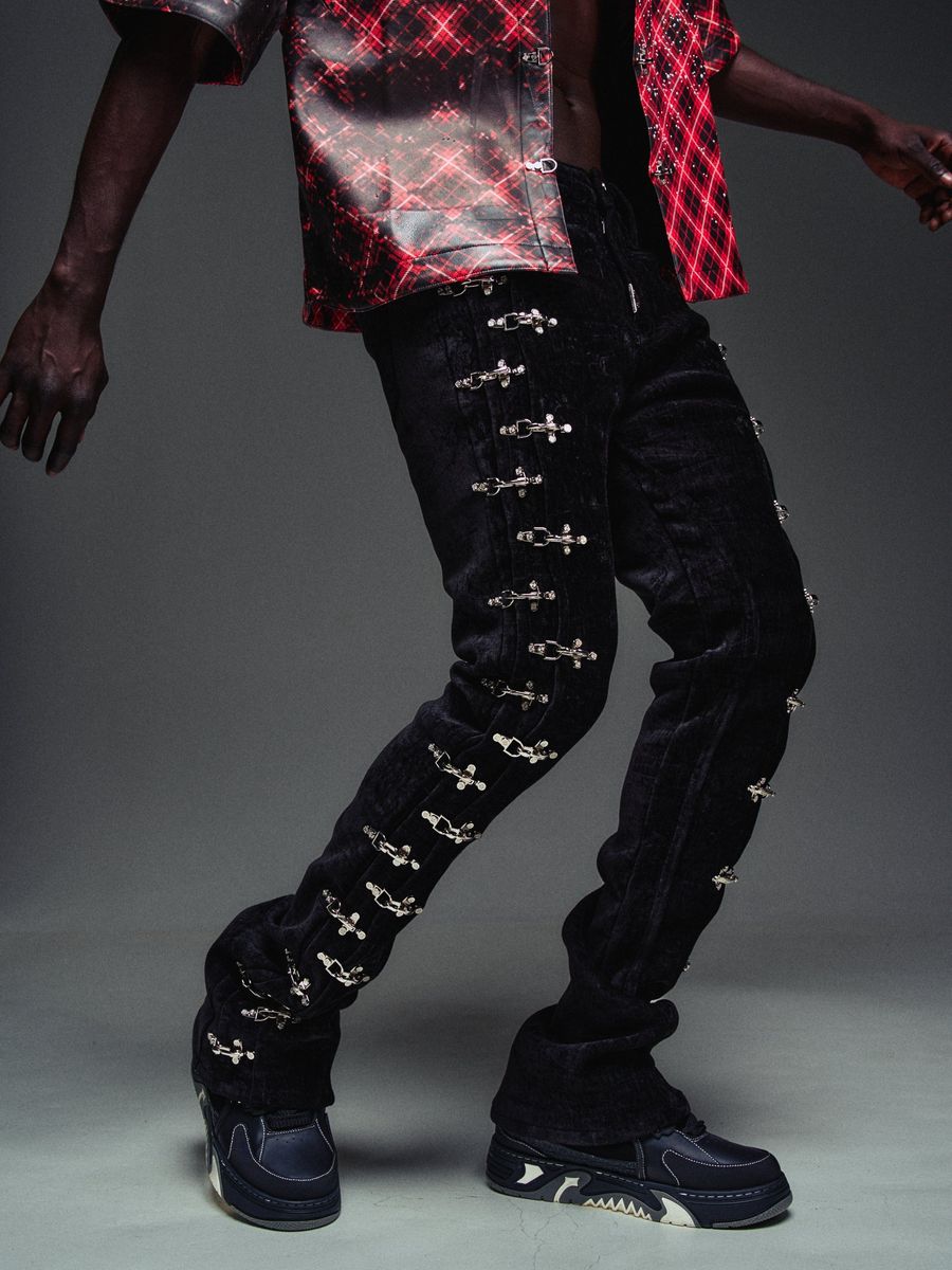 GUAPI Black Velvet Aviation Clasp Pants