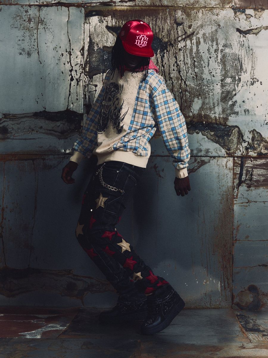 GUAPI Wine Red Stars Denim PANTS