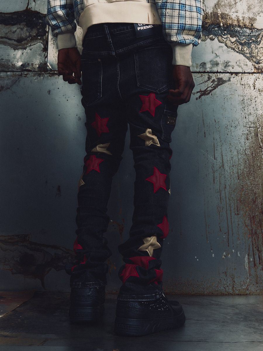 GUAPI Wine Red Stars Denim PANTS