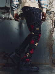 GUAPI Wine Red Stars Denim PANTS