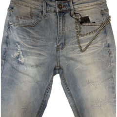 KDNK BARBED WIRE RHINESTONE JEANS KND4920-LT.BLUE