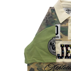 MAJESTIK cut & sew STRIPE polo SHIRT W/LOGO PATCHES