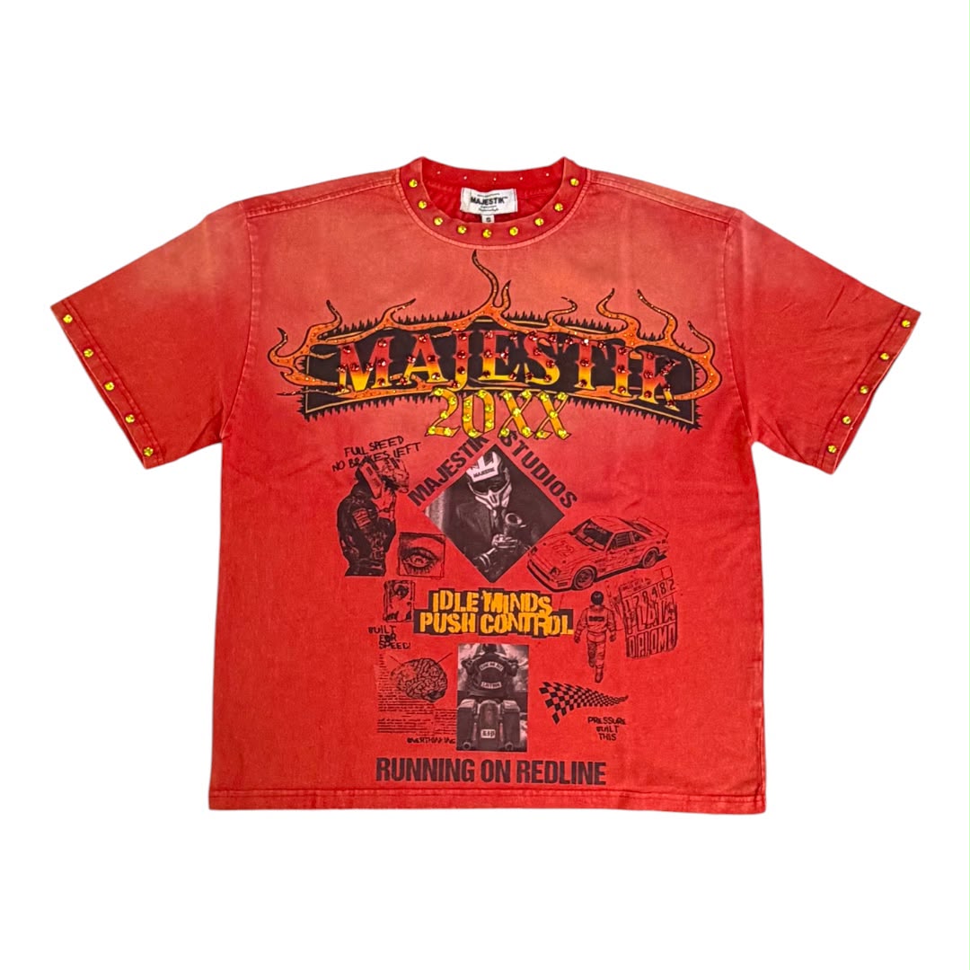MAJESTIK t-shirt GARMENT DYE DTG PRINTED TEE W/RHINESTONE